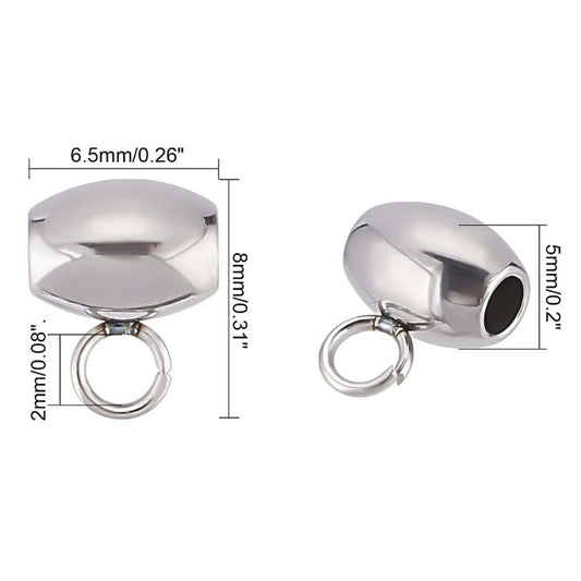 100 Pasadores Ovalados en Acero Inoxidable 6.5x8x5mm, Agujero 2mm -