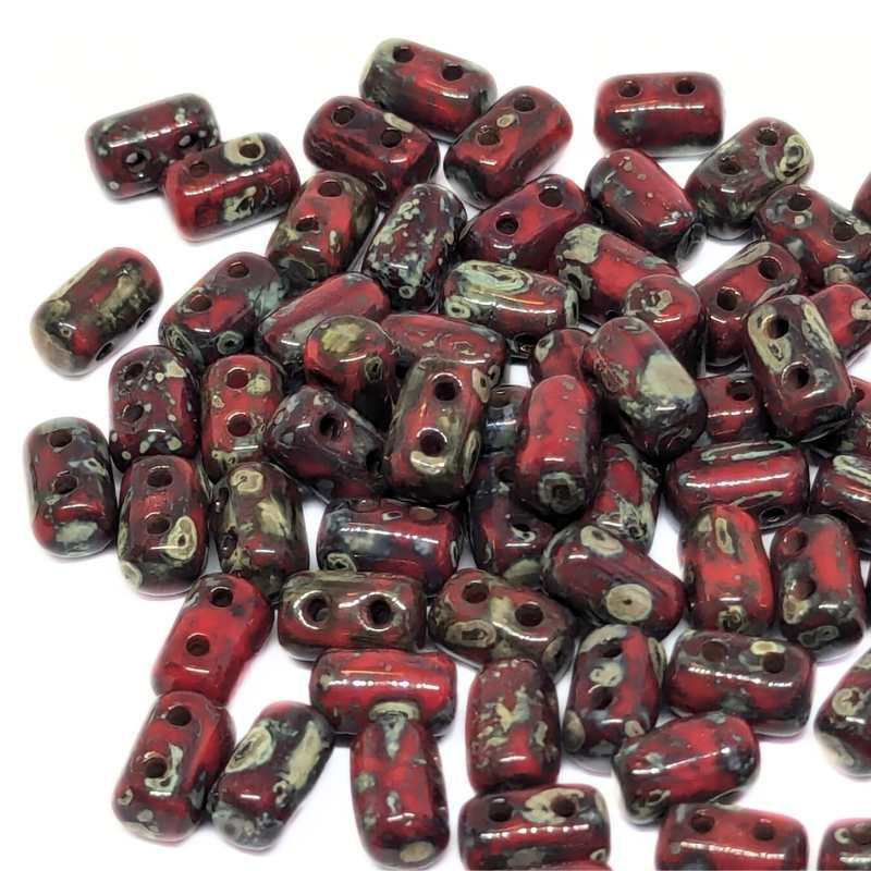 10 gr. Rulla 5x3mm - Opaque Coral Red Picasso - - Crystaldreams Abalorios