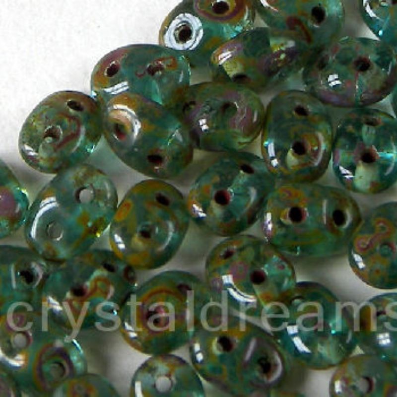 10 gr. Superduo® 2,5 x 5mm Aguj:0,8mm AQUAMARINE TRAVERTIN DARK - - Crystaldreams Abalorios