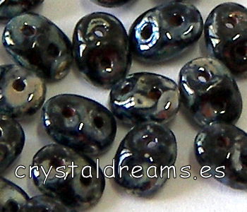 10 gr. Superduo® 2,5 x 5mm Agujeros:0,8mm JET PICASSO - - Crystaldreams Abalorios