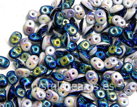 10 gr Superduo® 2,5x5mm Ag:0,8mm DUET BLACK/WHITE FULL AB - - Crystaldreams Abalorios