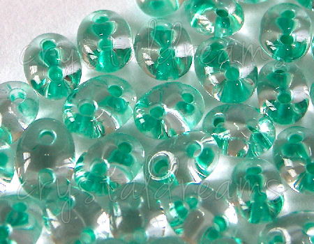 10gr.Twin Beads - 2,5x5mm - Crystal Green Lined - - Crystaldreams Abalorios