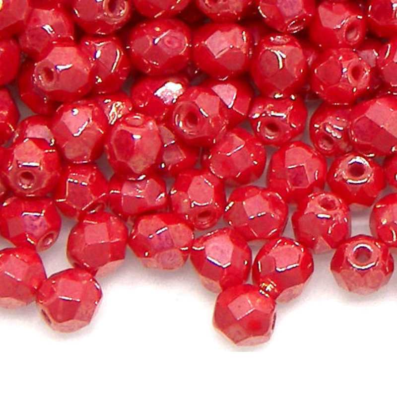 10x Facetadas 4mm LUSTER OPAQUE LIGHT RED - - Crystaldreams Abalorios
