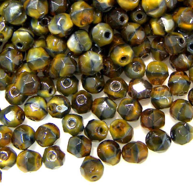 10x Facetadas 4mm STRIATED CANARY COAL - - Crystaldreams Abalorios