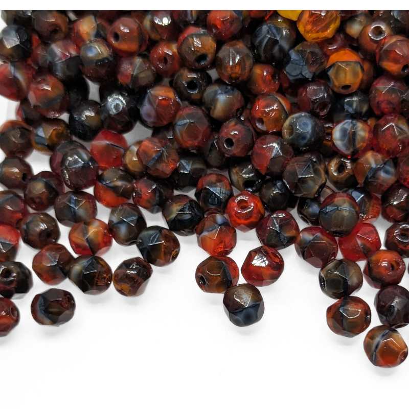 10x Facetadas 4mm STRIATED RED LAVA - - Crystaldreams Abalorios