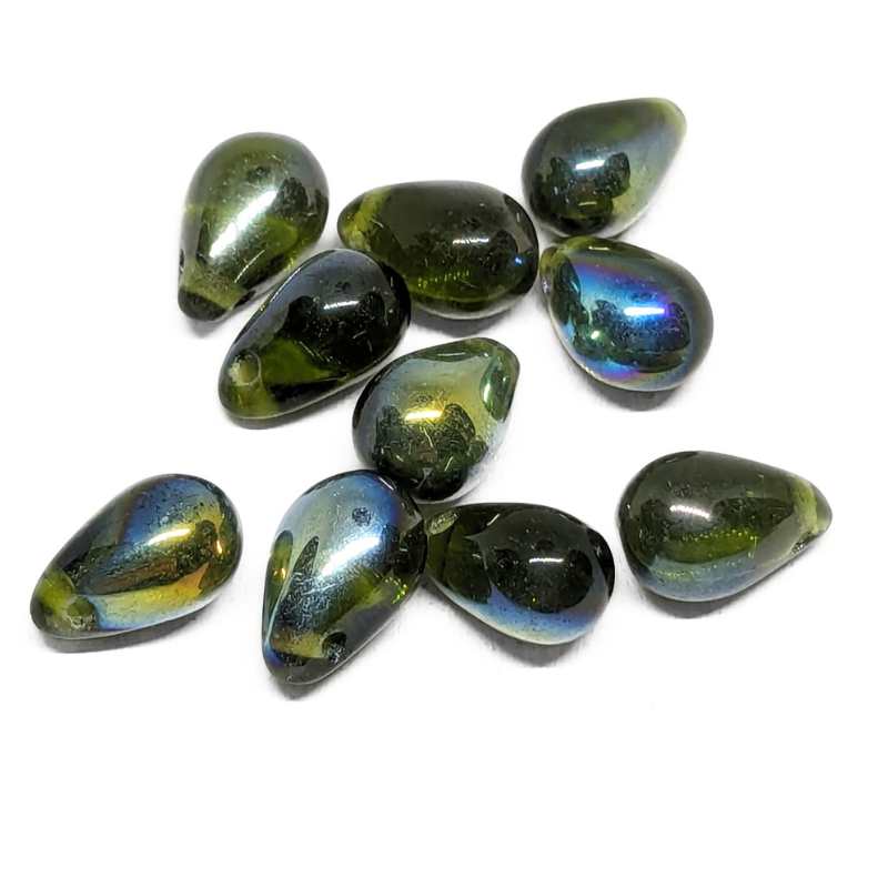 10x Gotas de Bohemia 6 x 9mm Olivine AB - - Crystaldreams Abalorios