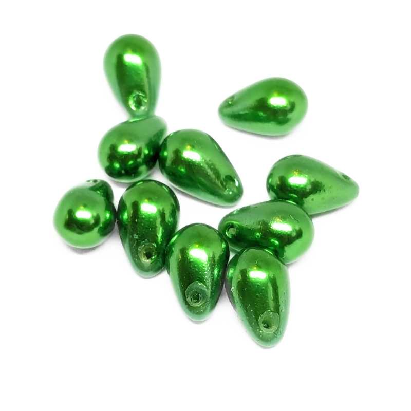 10x Gotas de Nacar - 9x6mm Agujero: 0,7mm Dark Green - - Crystaldreams Abalorios