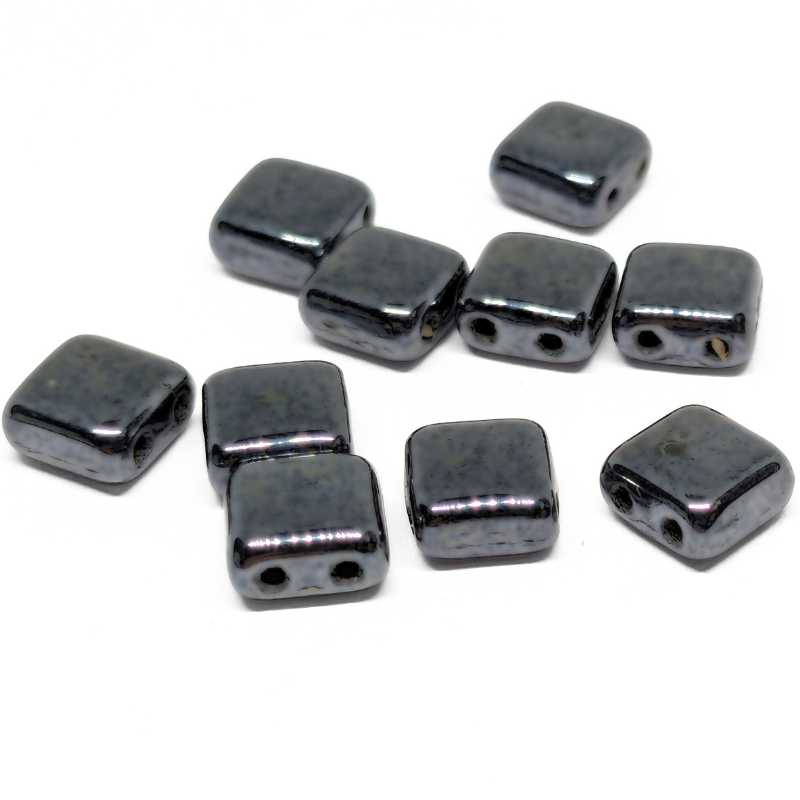 10x Tila Checa 6x6mm - Agujero 0,8mm - Hematite - - Crystaldreams Abalorios