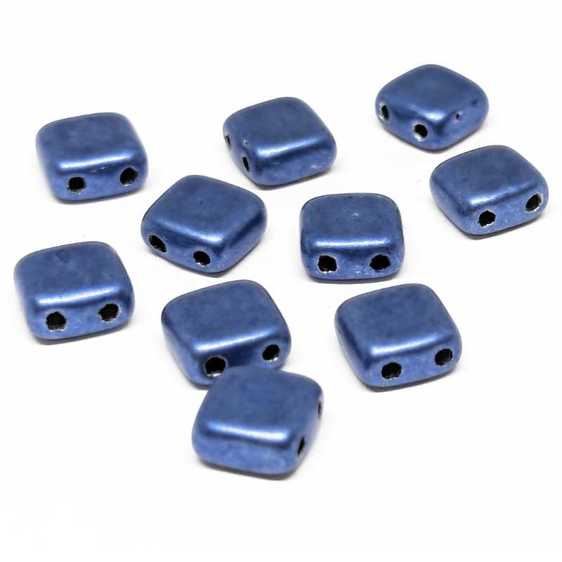 10x Tila Checa 6x6mm - Agujero 0,8mm - Metallic Navy Peony - - Crystaldreams Abalorios