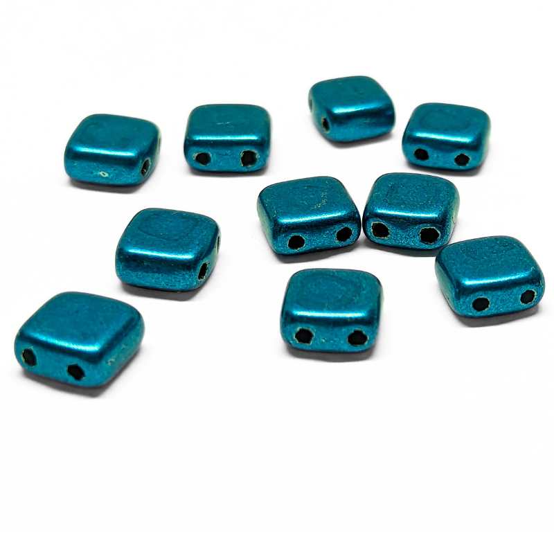 10x Tila Checa 6x6mm - Agujero 0,8mm - Metallic Shaded Spruce - - Crystaldreams Abalorios