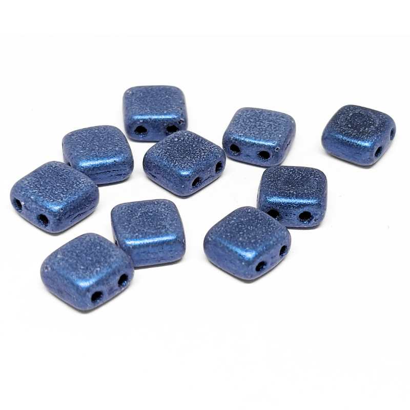 10x Tila Checa 6x6mm - Agujero 0,8mm - Metallic Suede Blue - - Crystaldreams Abalorios
