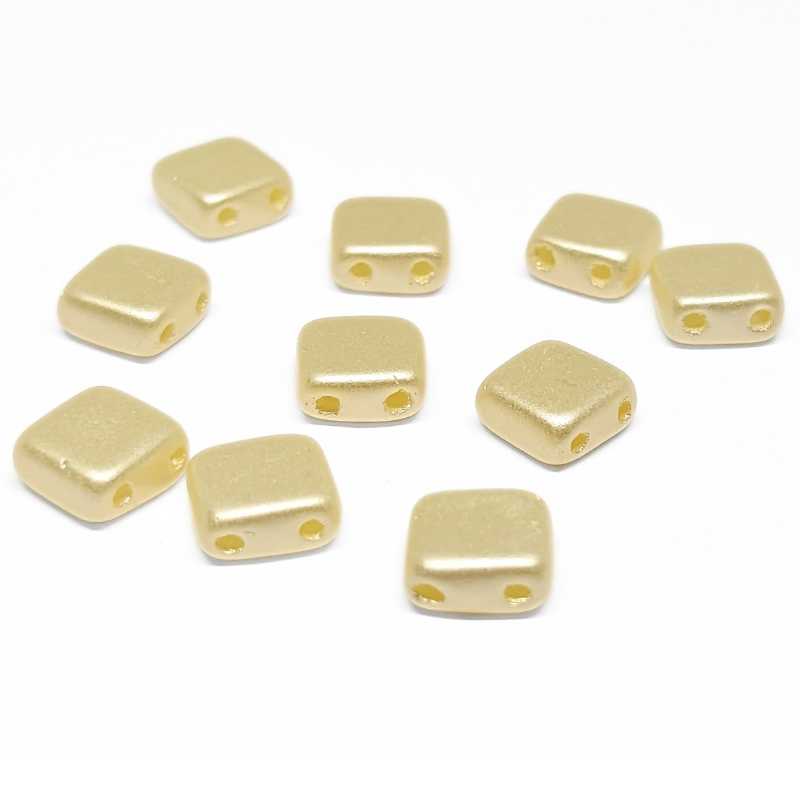 10x Tila Checa 6x6mm - Agujero 0,8mm - Pastel Cream - - Crystaldreams Abalorios