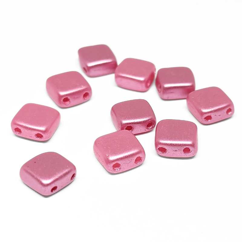 10x Tila Checa 6x6mm - Agujero 0,8mm - Pearl Coat Flamingo - - Crystaldreams Abalorios