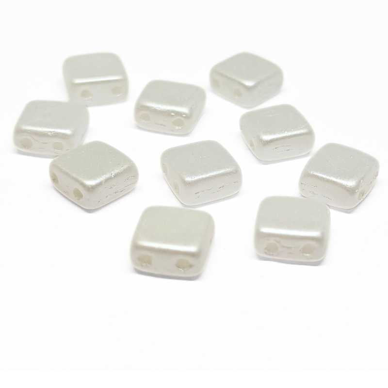 10x Tila Checa 6x6mm - Agujero 0,8mm - Pearl Shine White - - Crystaldreams Abalorios