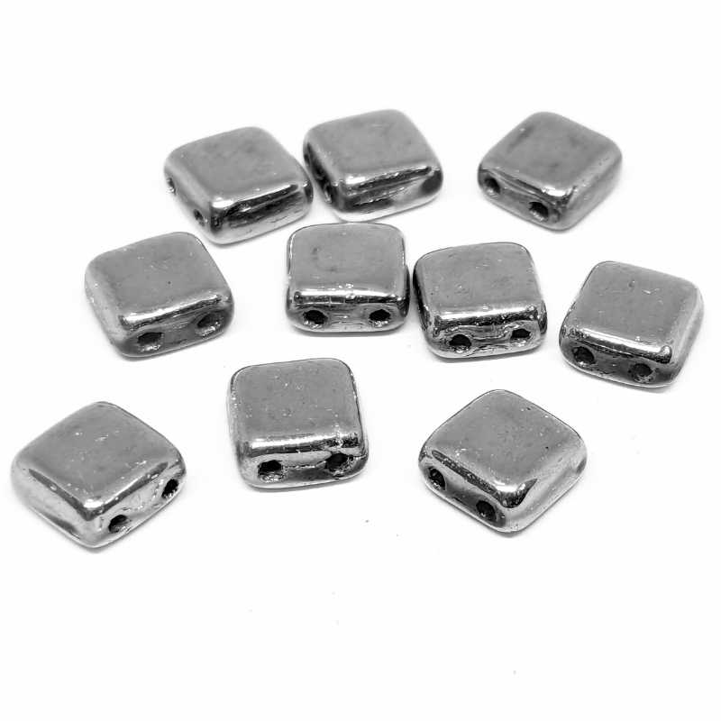 10x Tila Checa 6x6mm - Agujero 0,8mm - Silver - - Crystaldreams Abalorios