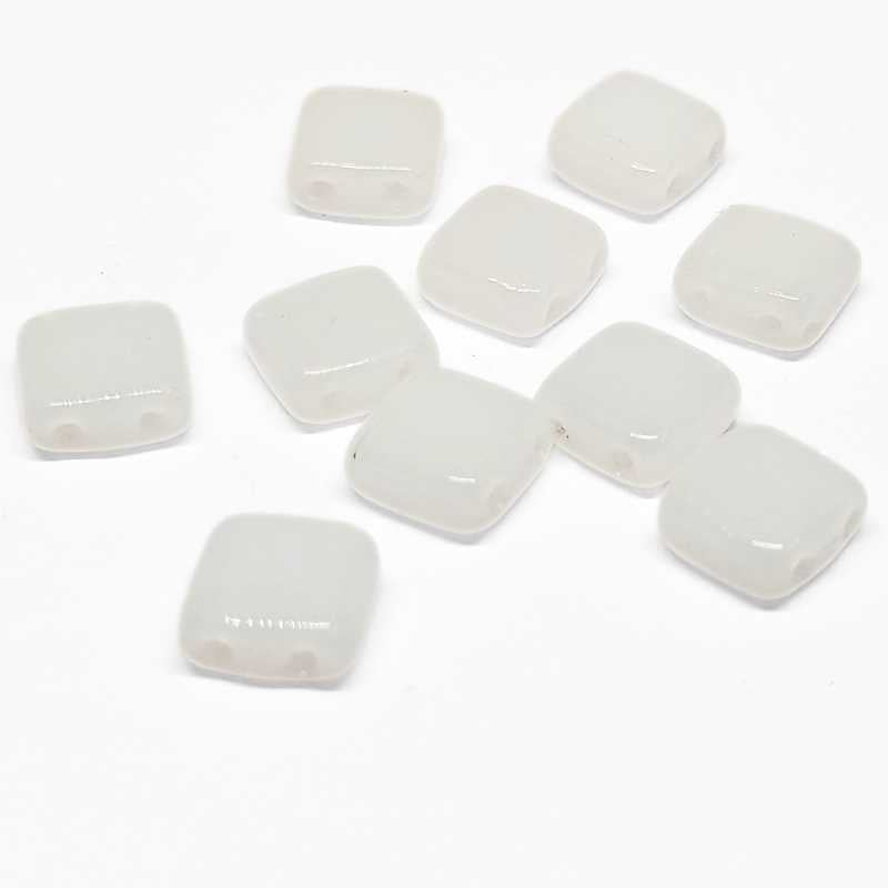 10x Tila Checa 6x6mm - Agujero 0,8mm - White Alabaster - - Crystaldreams Abalorios