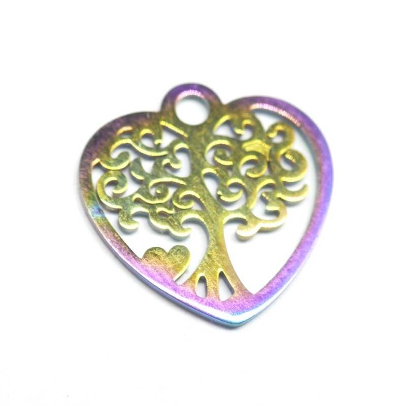 1x Colgante "Heart Tree" Acero inoxidable multicolor 201 15x15mm - - Crystaldreams Abalorios