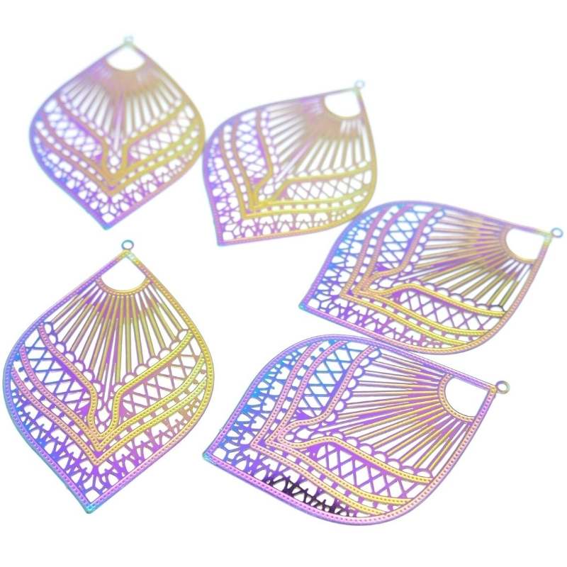 1x Colgante Leaf Acero inoxidable multicolor 201 56mm - - Crystaldreams Abalorios