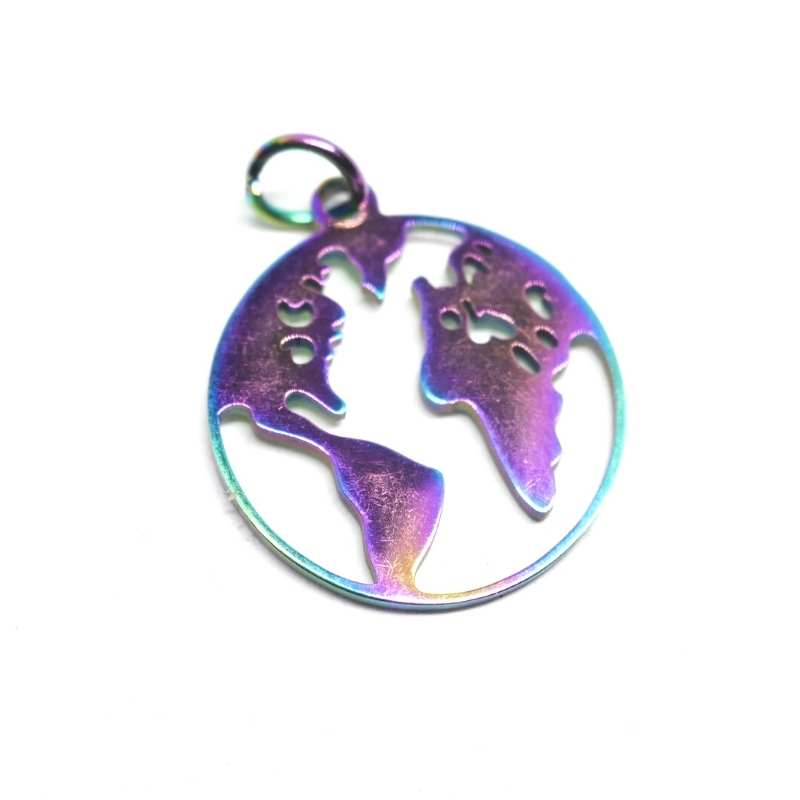 1x Colgante "World" Acero inoxidable multicolor 201 19x17mm - - Crystaldreams Abalorios