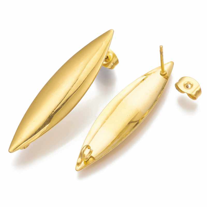 2 x Pendientes Acero Inoxidable Dorado a Gota 39x9mm - - Crystaldreams Abalorios