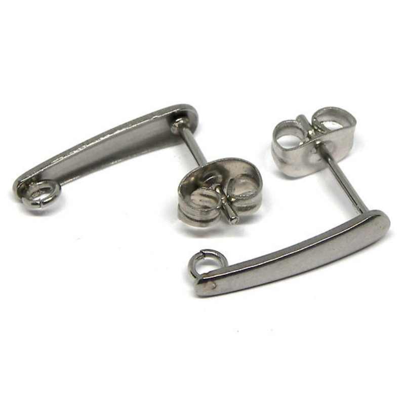 2 x Pendientes Barrita 15x3mm Acero Inoxidable 304 Anilla:2mm - - Crystaldreams Abalorios