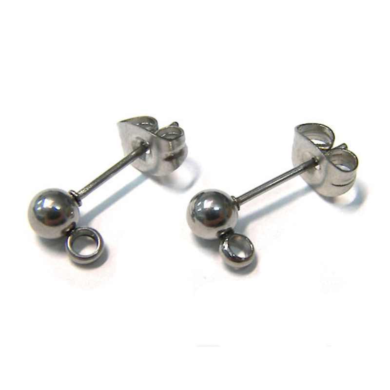 2 x Pendientes Bolitas de 4mm Acero Inoxidable con anilla - - Crystaldreams Abalorios