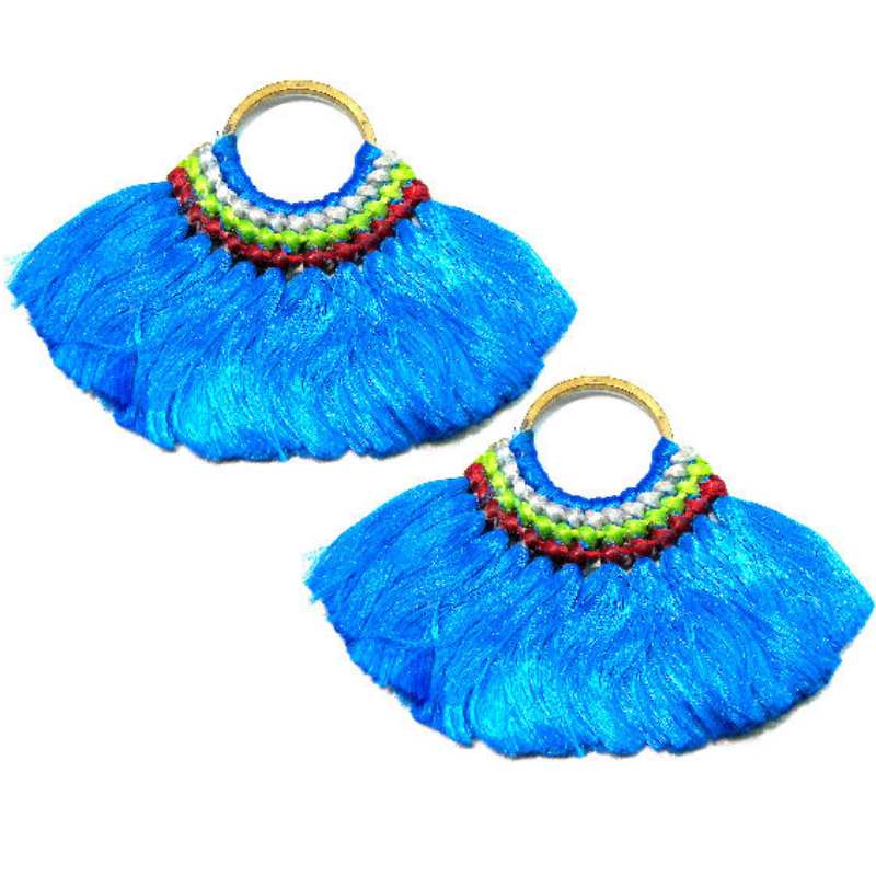 2 x Pendientes Étnicos 80mm - Aro: 20mm - Color: Sky Blue - - Crystaldreams Abalorios