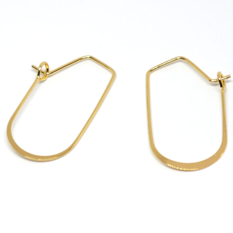 2 x Pendientes Ganchos de latón chapado oro real 18K 28x16x0,7mm - - Crystaldreams Abalorios