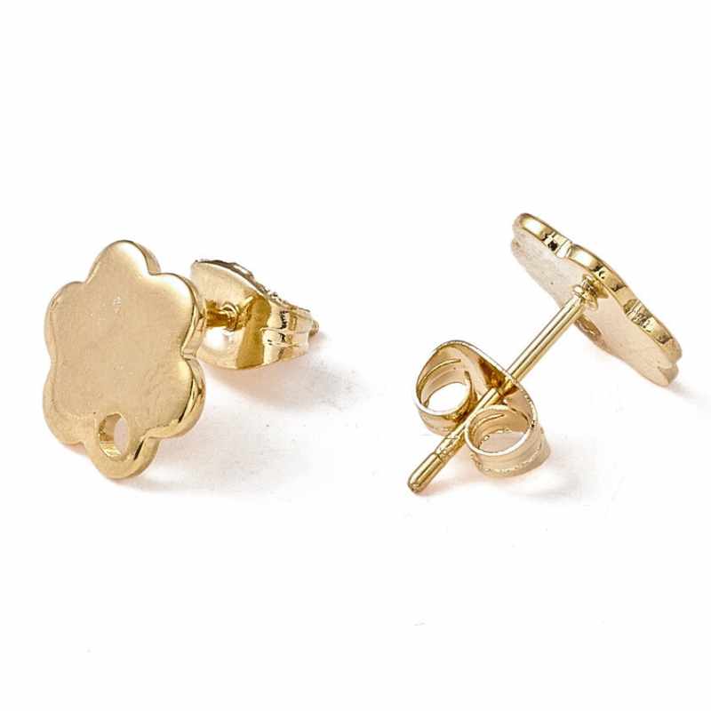 2x Pendientes Acero Inoxidable Chapado Oro 24k Flor 10x9mm - - Crystaldreams Abalorios