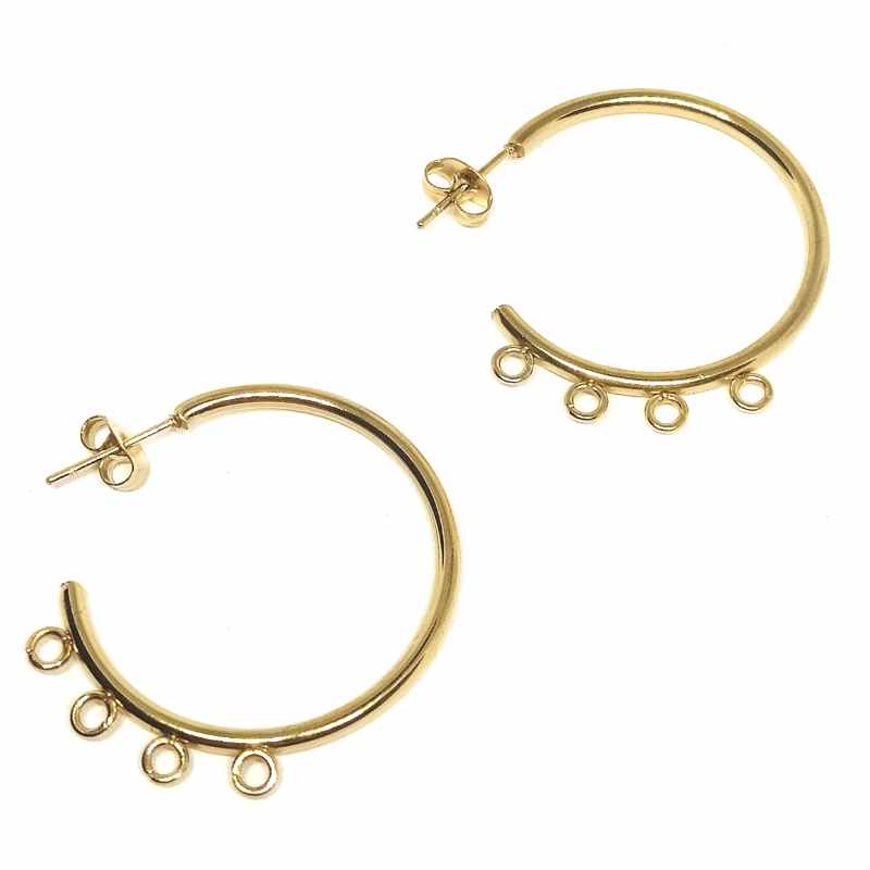 2x Pendientes Aro Anillas 32x33mm Acero Inoxidable Dorado - - Crystaldreams Abalorios