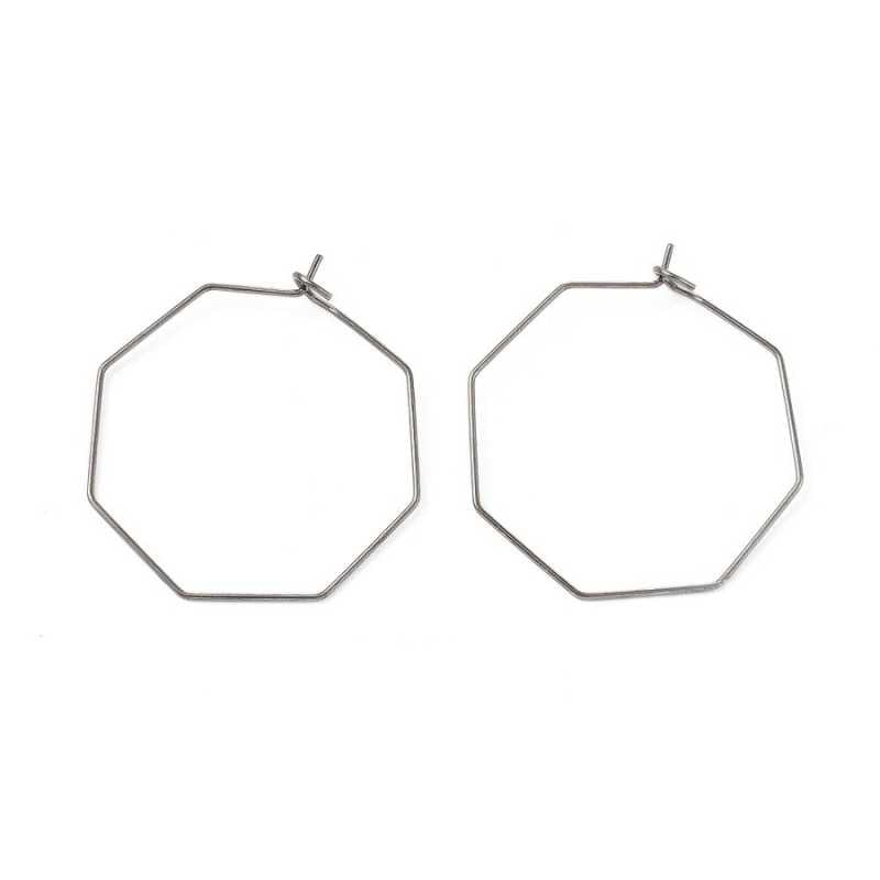 2x Pendientes Aro Octágono 31mm Acero Inox 316 Platinum Loopy - - Crystaldreams Abalorios