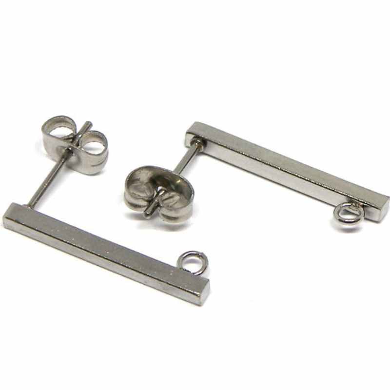 2x Pendientes Barrita 20x2x2mm Acero Inoxidable 304 Anilla:1,5mm - - Crystaldreams Abalorios