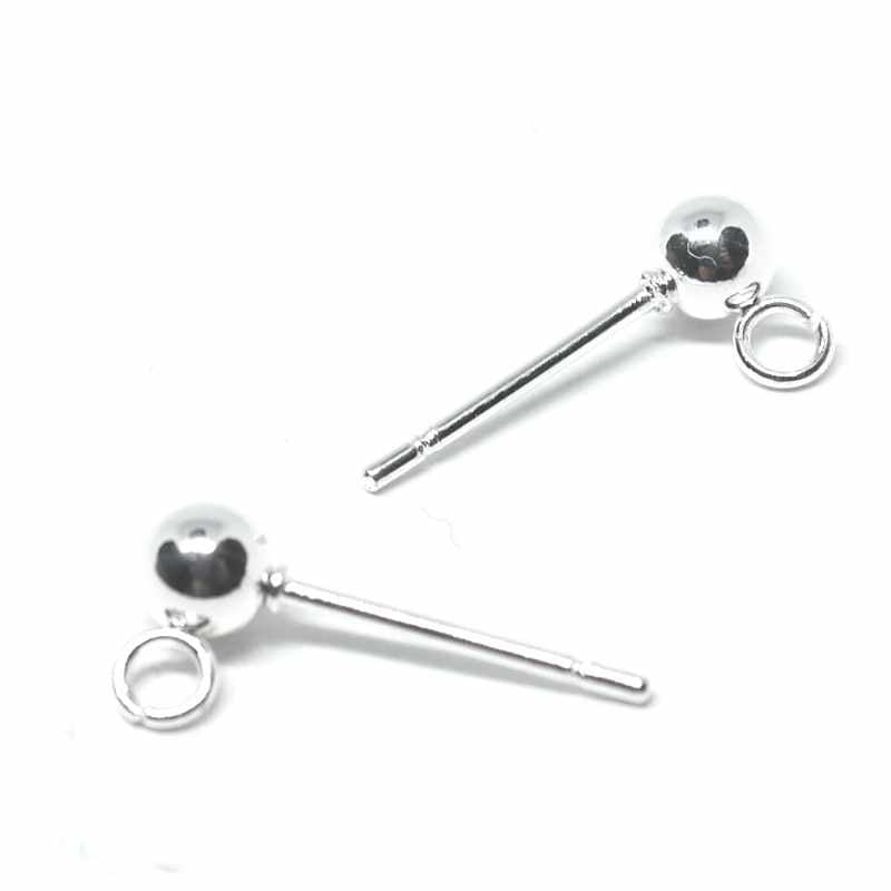 2x Pendientes Bolitas de 4mm Acero Inoxidable platea Sin trasera - - Crystaldreams Abalorios