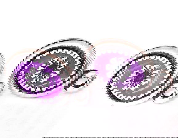 2x Pendientes Enchufe Esmaltados 20mm Trasera Aguj:2mm Violet - - Crystaldreams Abalorios