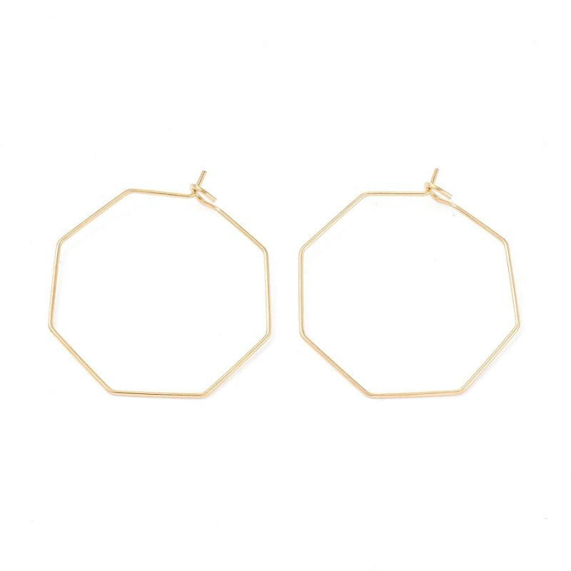 2x Pendientes Octágono 31mm Acero Inox Ion 316 Golden Loopy - - Crystaldreams Abalorios