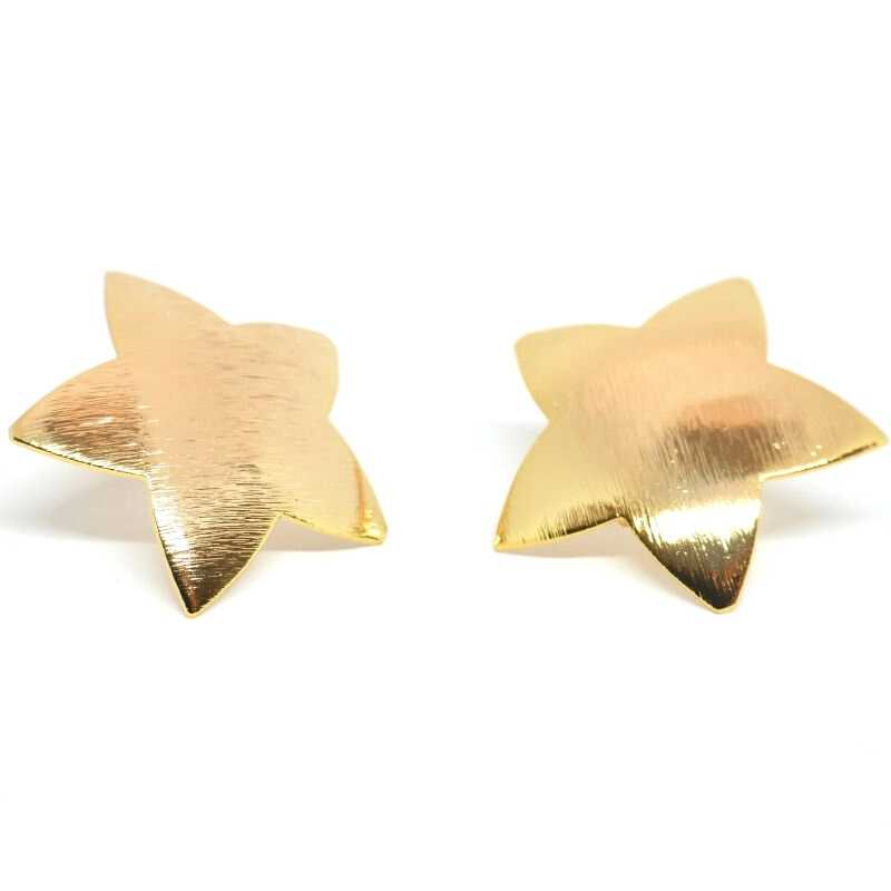 2x Pendientes Trasera Estrella 25mm Anilla 2mm Chapado Oro 18K - - Crystaldreams Abalorios