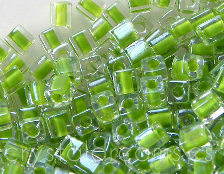 3mm Cubos MIYUKI - 5 gr. pack - Crystal Green Lined - - Crystaldreams Abalorios