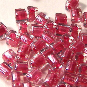 3mm Cubos MIYUKI - 5 gr. pack - Crystal Metallic Dark Pink Lined -  - Crystaldreams Abalorios