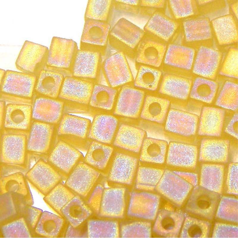 4mm Cubos MIYUKI - 5 gr. pack - Trasp. Matte Lined Topaz AB - - Crystaldreams Abalorios