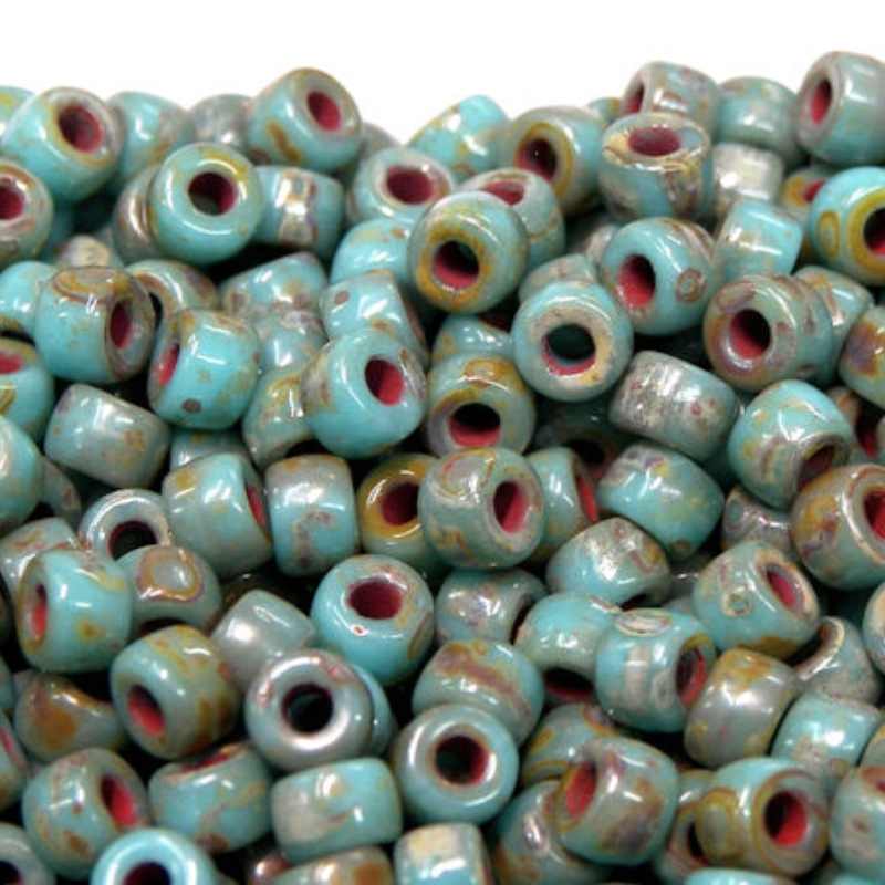 6/0 Matubo Beads - Blue Turquoise Picasso - 5 gr. - - Crystaldreams Abalorios