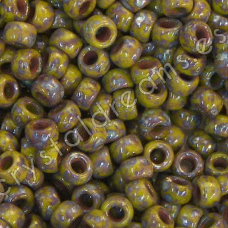 7/0 Matubo Beads - Opaque Green Picasso - 5gr. - - Crystaldreams Abalorios