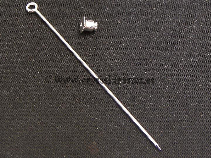 Alfiler con anilla y capuchón 60 mm plateado x1 - - Crystaldreams Abalorios