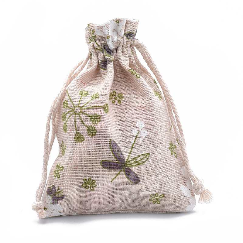 Bolsita de tela 14x10cm con cordon de cierre - Flowers - - Crystaldreams Abalorios