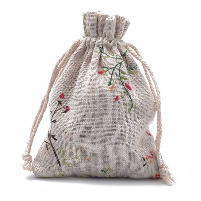 Bolsita de tela 14x10cm con cordon de cierre Ramas y Flores - - Crystaldreams Abalorios