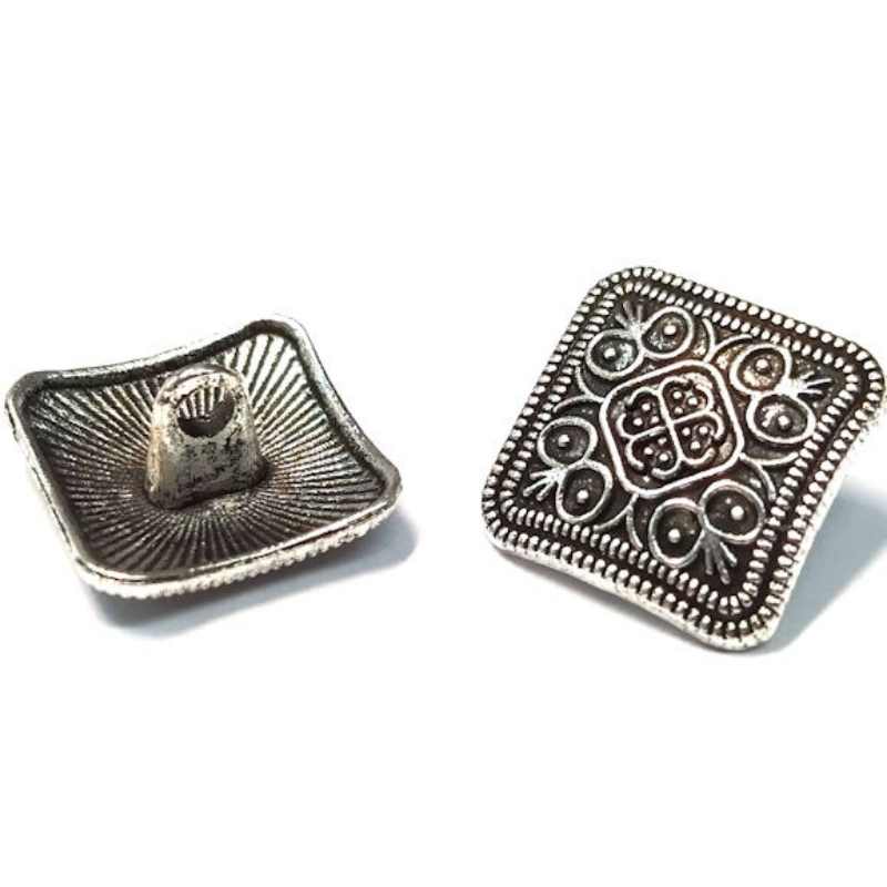 Botón de aleación de metal zinc Square Antique Silver 13x6,6mm - - Crystaldreams Abalorios