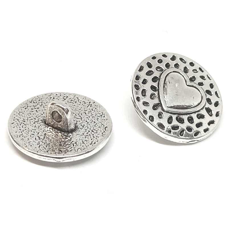 Botón de aleación metal zinc Antique Silver Heart 18mm - - Crystaldreams Abalorios