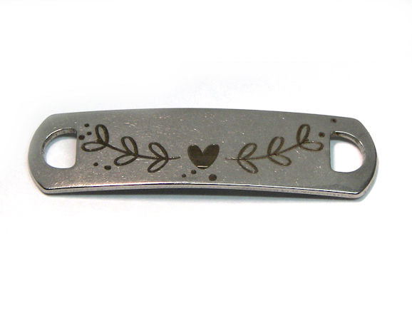 Chapa Grabada Acero Inox 38x10mm Agujeros 5mm - Heart 1 - - Crystaldreams Abalorios