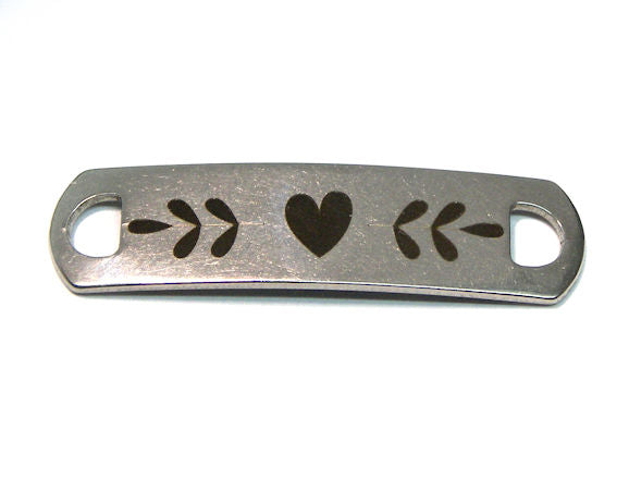 Chapa Grabada Acero Inox 38x10mm Agujeros 5mm - Heart 4 - - Crystaldreams Abalorios