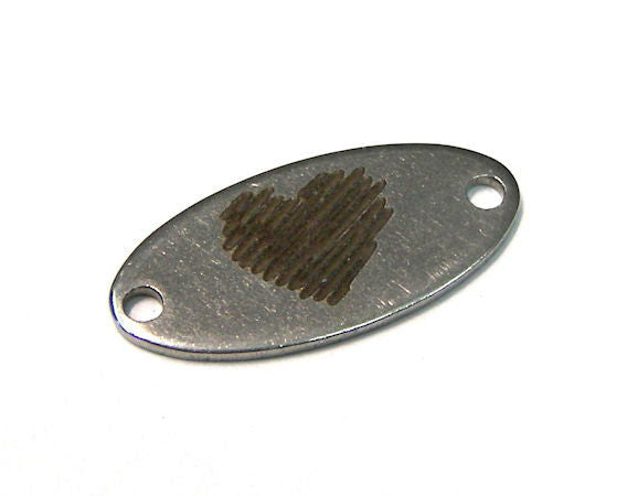 Chapa Oval grabada de Acero Inox 17x8mm Agujeros 1mm Big Heart - - Crystaldreams Abalorios