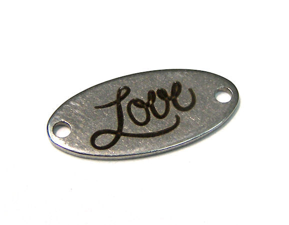 Chapa Oval grabada de Acero Inox 17x8mm Agujeros 1mm Love - - Crystaldreams Abalorios